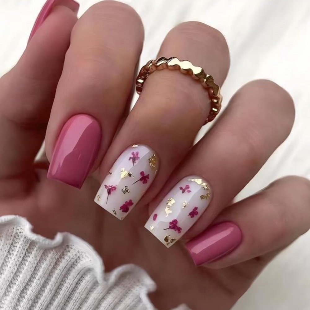 Pink and White Floral Nail Art